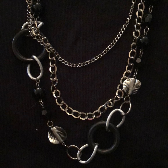 Long Black Silver Chain Layer Necklace New - Picture 2 of 7